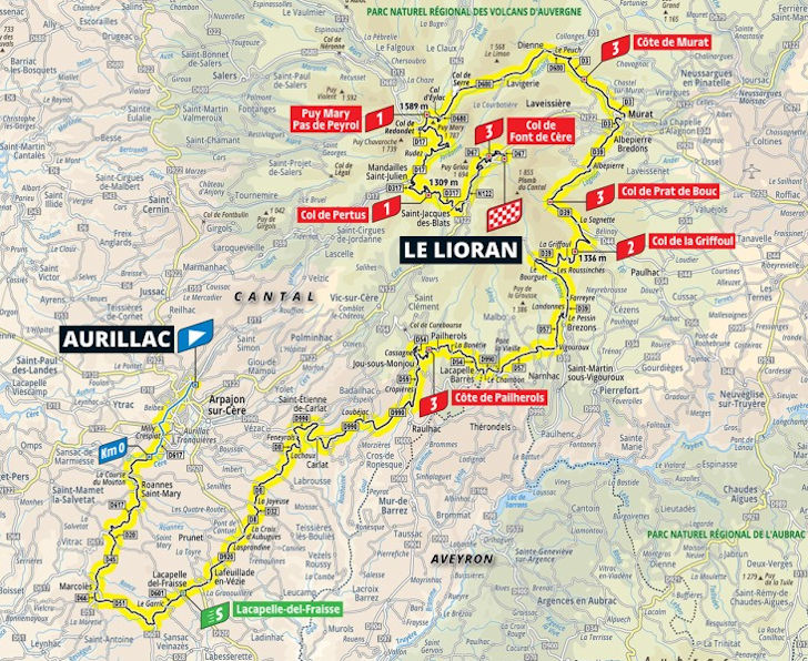Route map for stage 10: Aurillac to Le Lioran